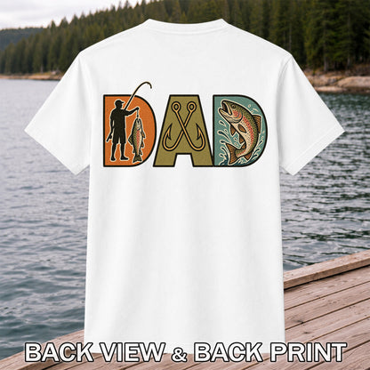 Dad Rainbow Trout and Fishing Hooks Retro Fishing T-Shirt | Back Print