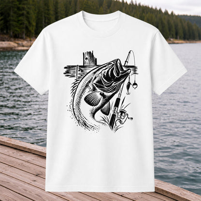 Largemouth Bass Fishing Rod Vintage Graphic T-Shirt
