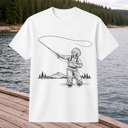 Vintage Fly Fisherman Mountain Lake Fishing Graphic T-Shirt