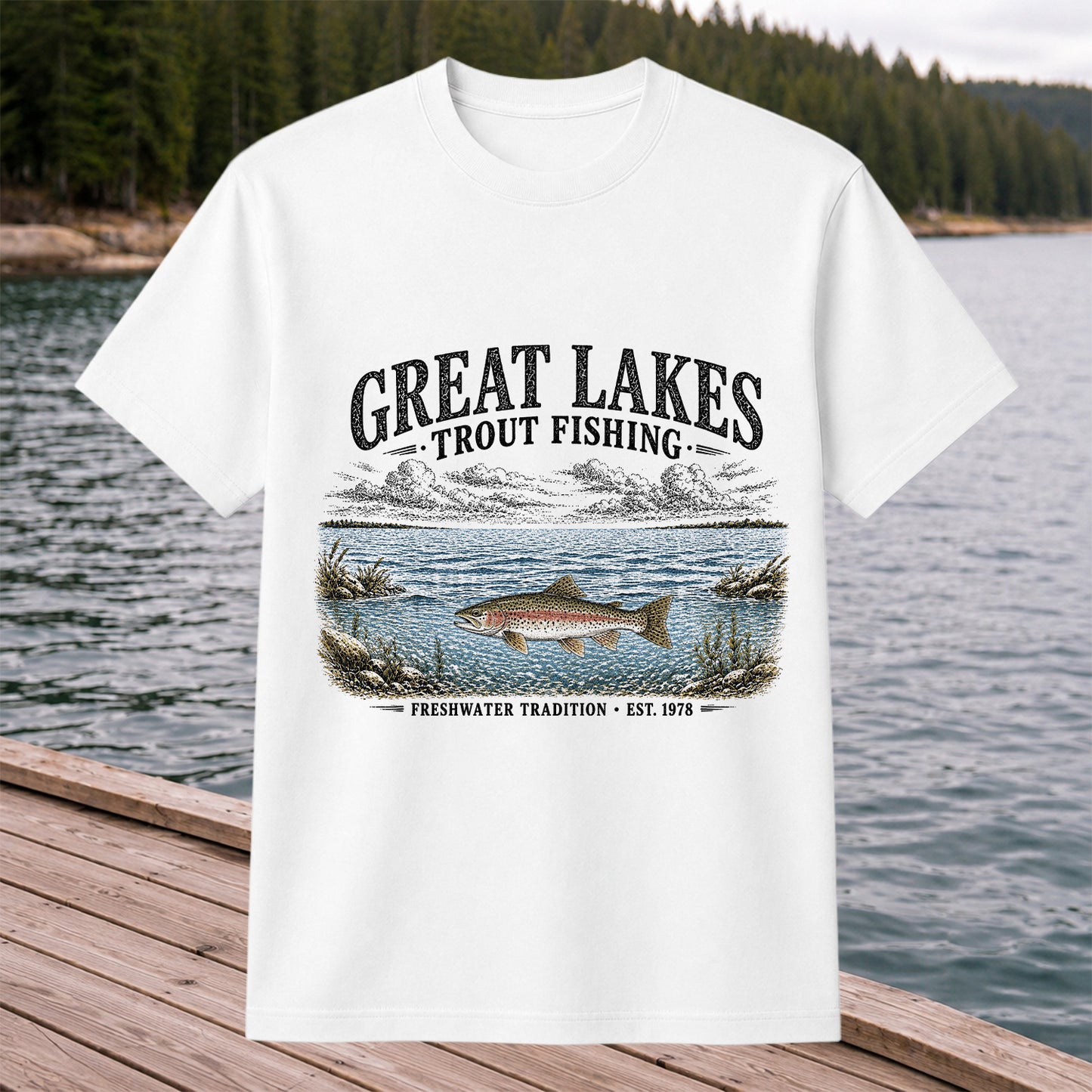 Great Lakes Trout Fishing Freshwater Tradition Est. 1978 Graphic T-Shirt