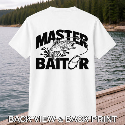 Master Baiter Funny Trout and Fishing Hook T-Shirt | Back Print