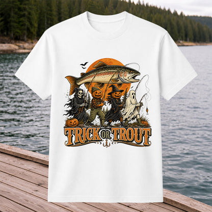 Trick or Trout Halloween Fishing T-Shirt, Vintage Trout Angler Tee