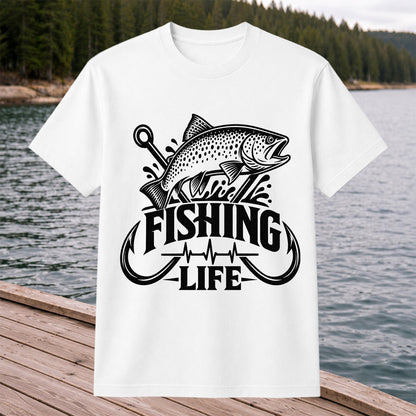 Fishing Life Trout and Hooks Heartbeat Graphic T-Shirt