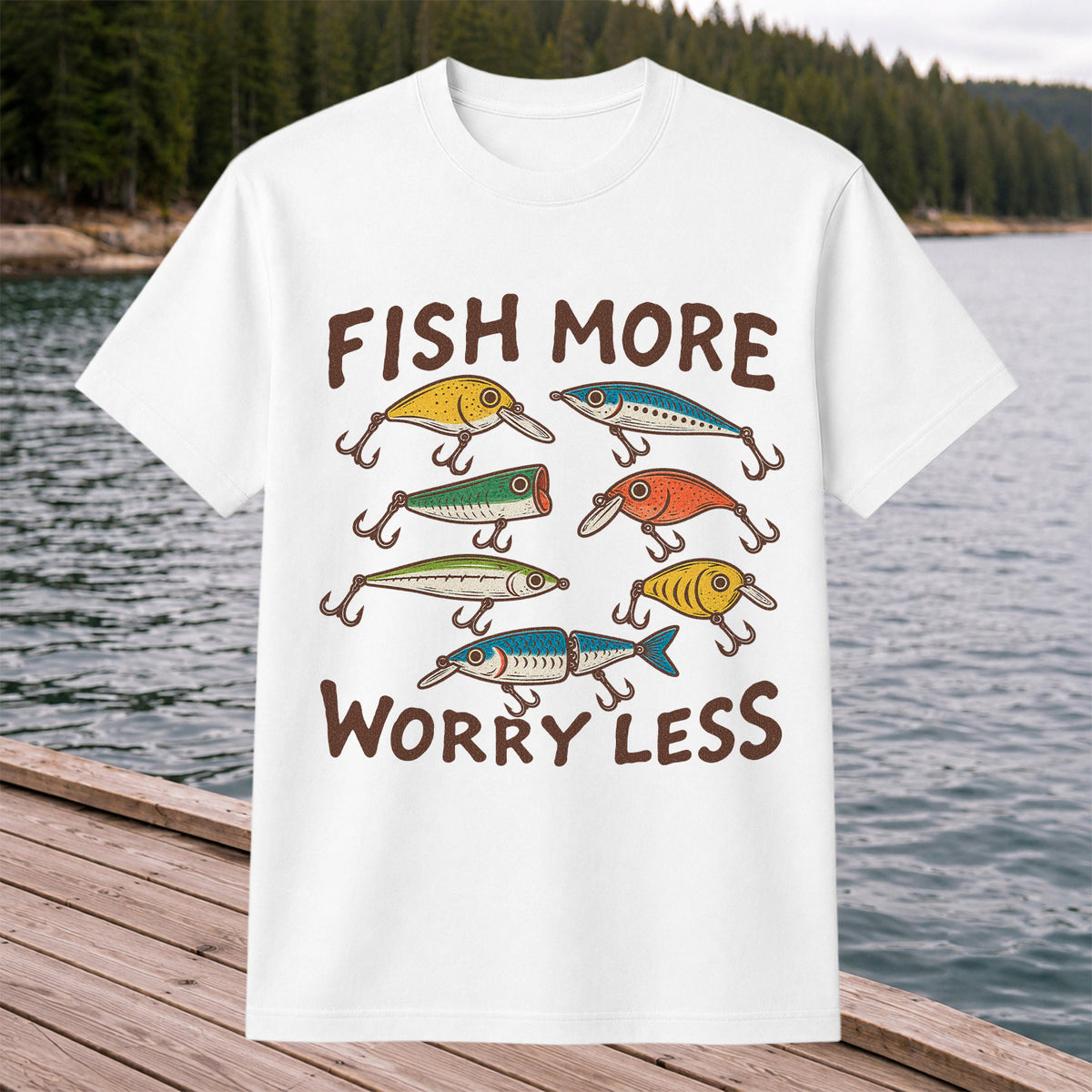 Colorful Fishing Lures and Hooks Graphic T-Shirt