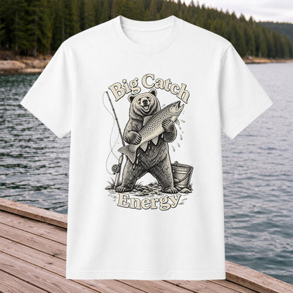 Big Catch Energy Bear and Trout Fishing T-Shirt