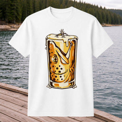 Vintage Trout in a Beer Glass Fishing Graphic T-Shirt