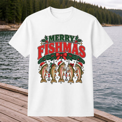 Merry Fishmas Christmas Rainbow Trout Fishing T-Shirt