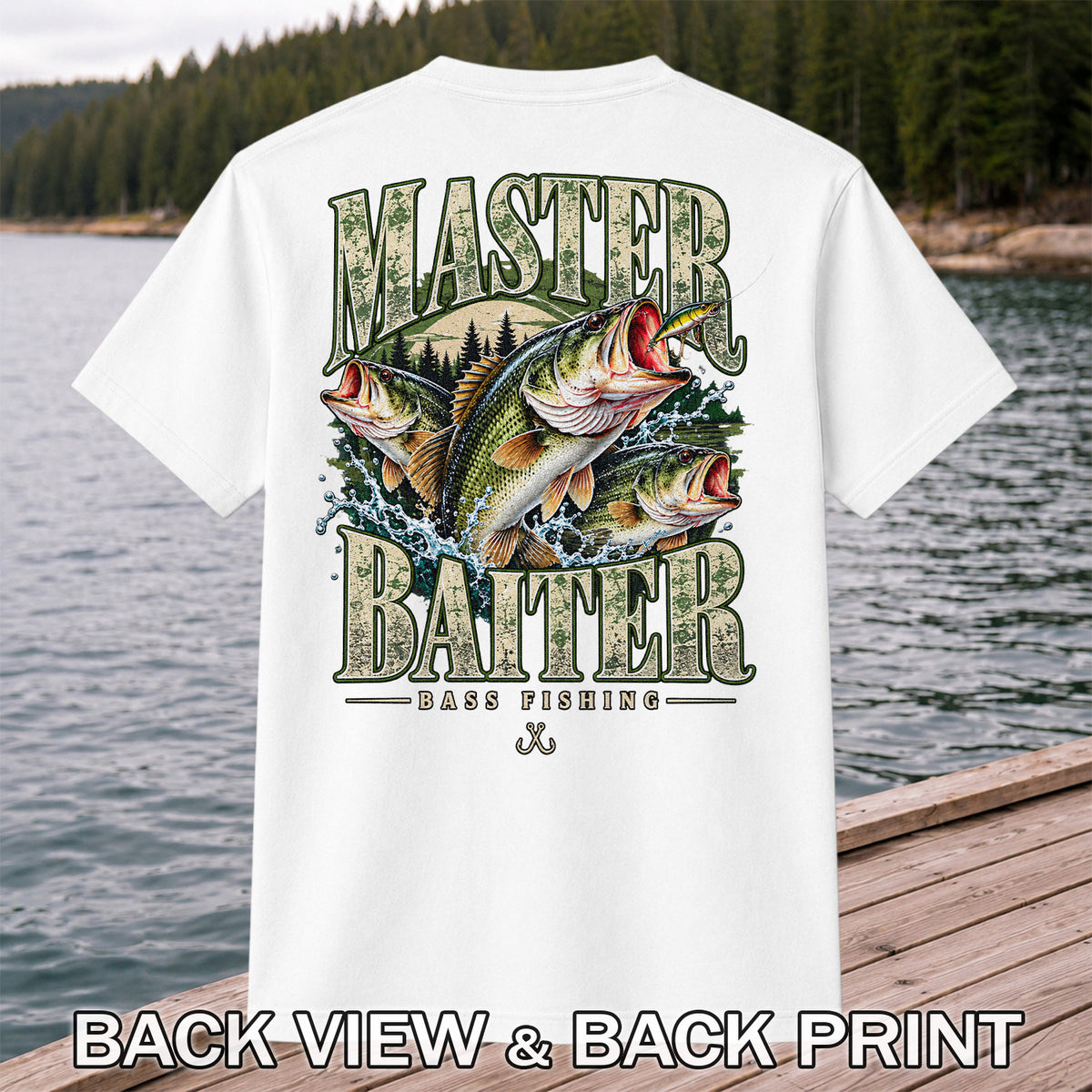 Master Baiter Bass Fishing Funny Vintage Graphic T-Shirt | Back Print