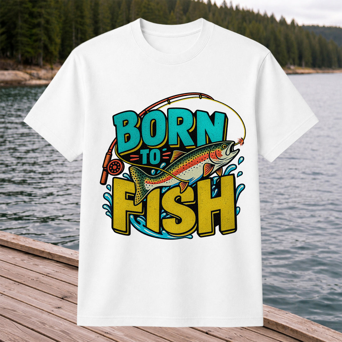 Born to Fish Rainbow Trout Fishing Graphic T-Shirt