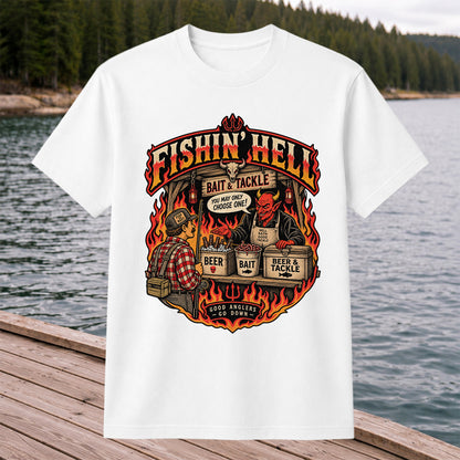 Fishin' Hell Devil Bait and Tackle Funny Fishing T-Shirt