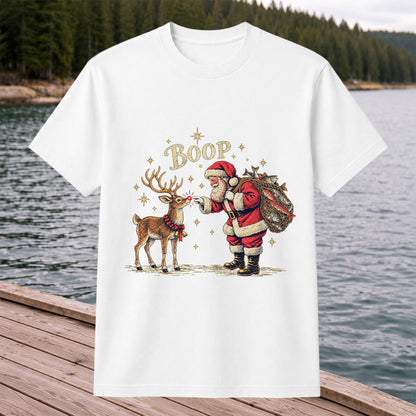 Santa and Reindeer Fishing Christmas Graphic T-Shirt