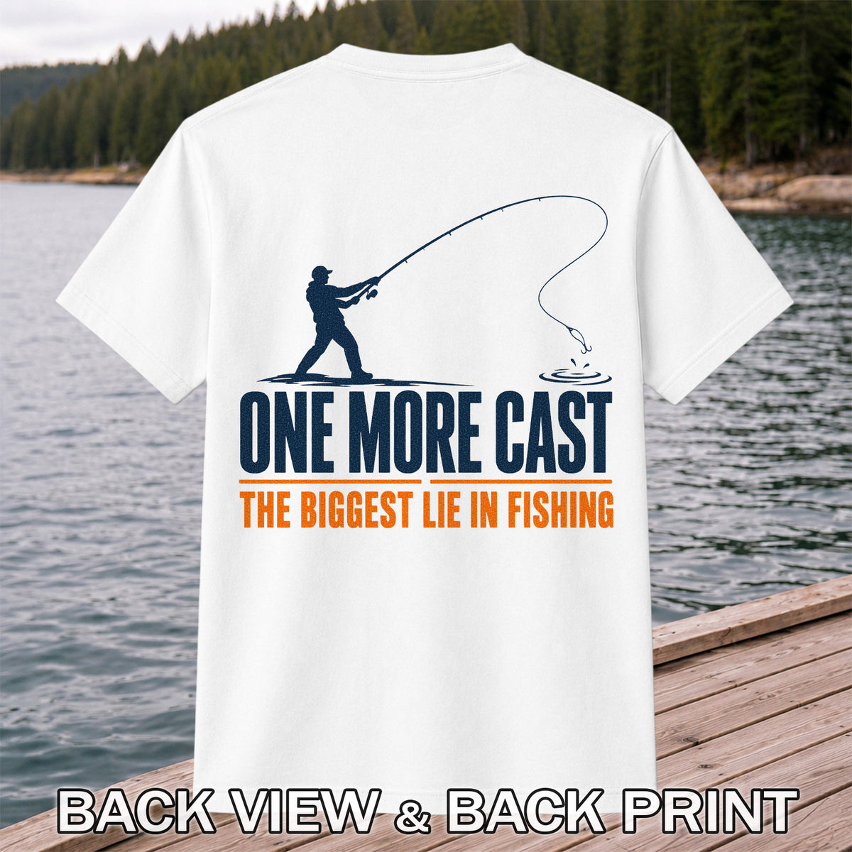 Fishing Angler Silhouette Graphic T-Shirt | Back Print