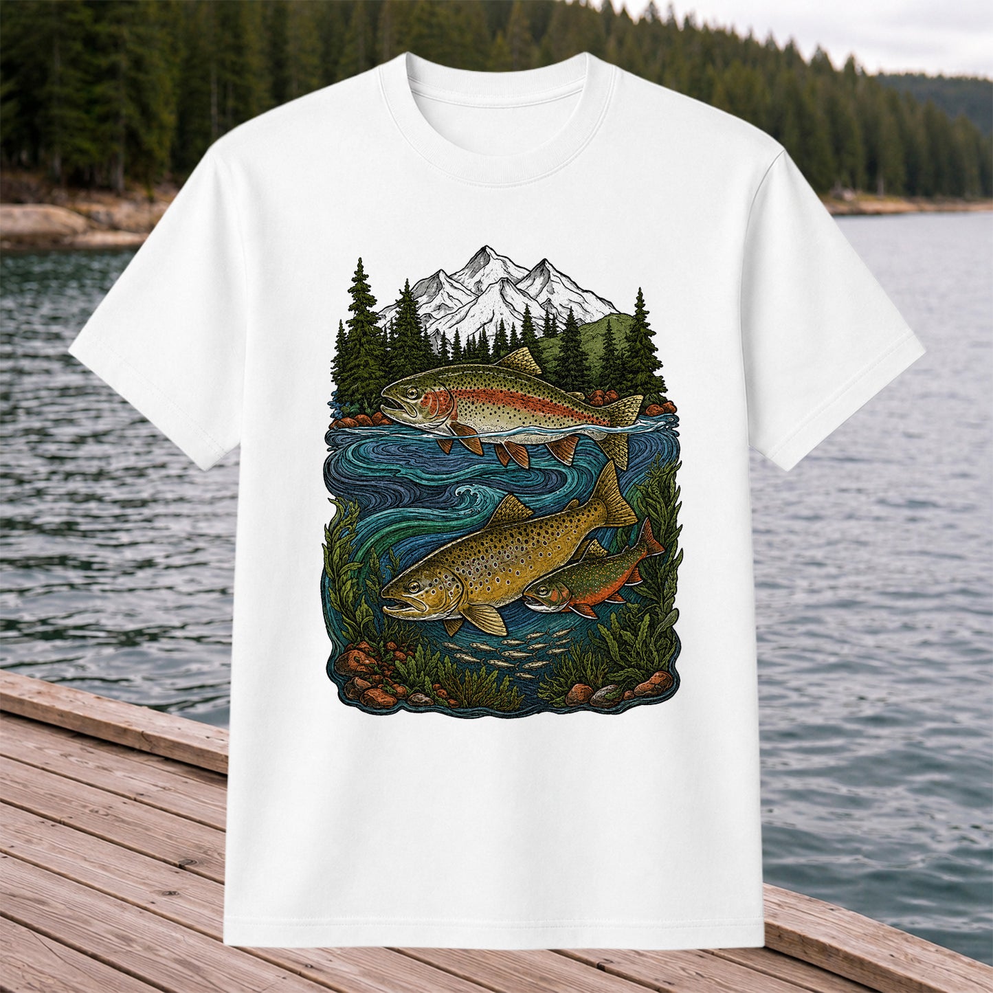 Trout Fishing T-Shirt  Mountain River Fishing Tee