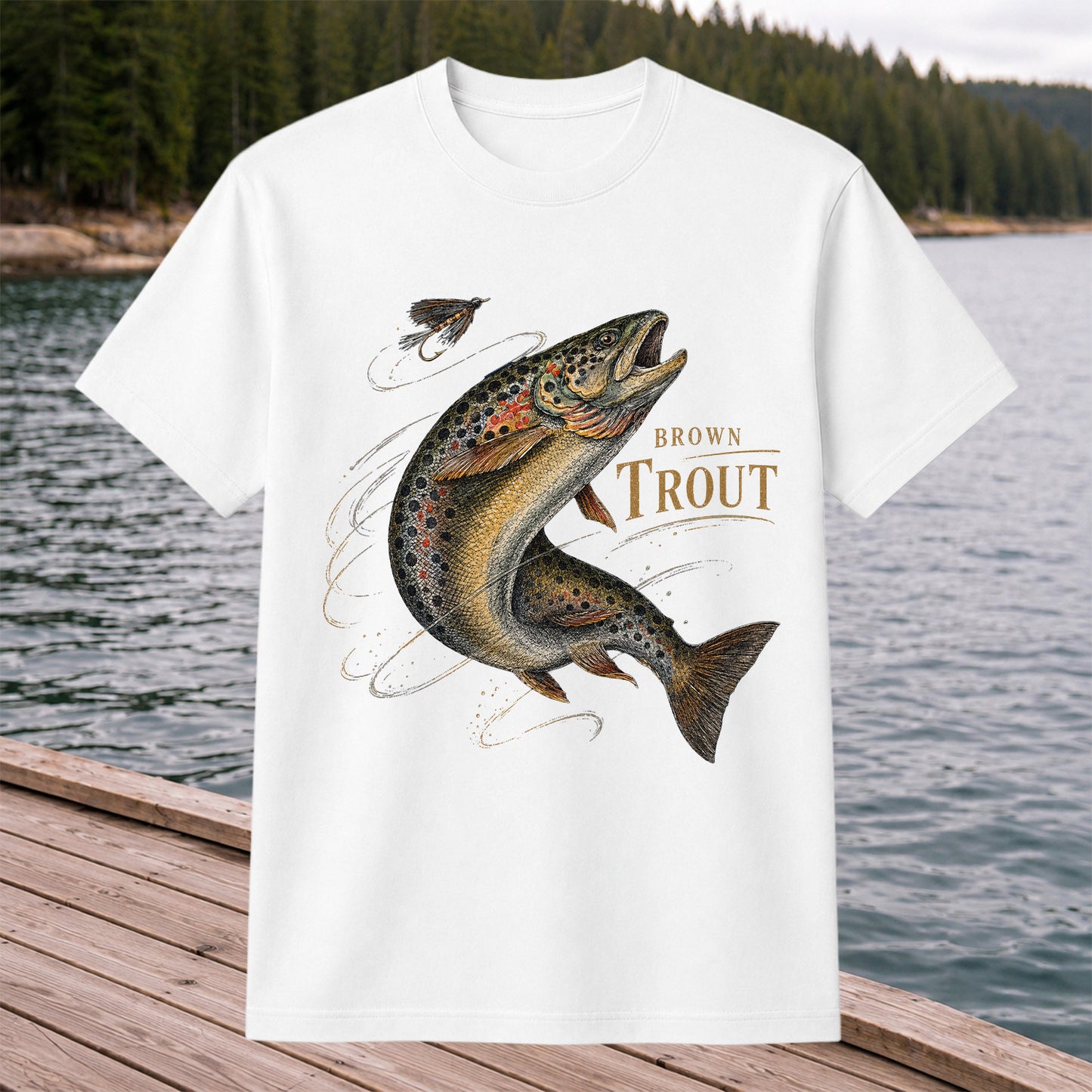 Brown Trout Chasing Fly Vintage Fishing Graphic T-Shirt