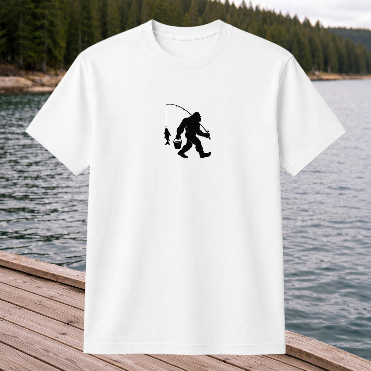 Fishing Silhouette with Catch and Bucket Graphic T-Shirt