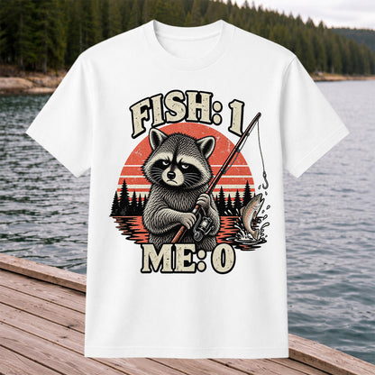 Fish: 1 Me: 0 Funny Raccoon Trout Fishing T-Shirt