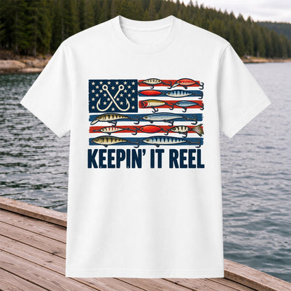 Keepin' It Reel American Flag Fishing Lures Graphic T-Shirt
