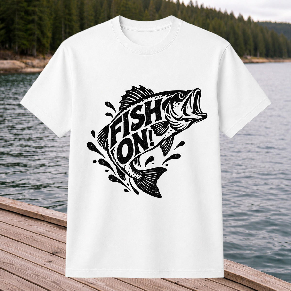 Fish On! Jumping Bass Fishing Distressed Graphic T-Shirt