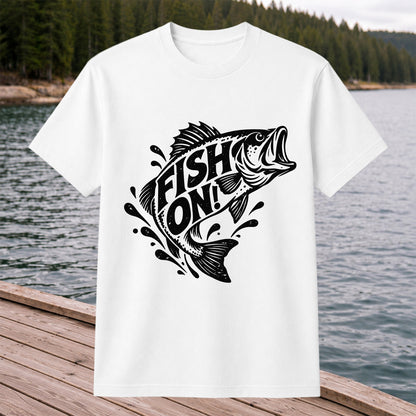 Fish On! Jumping Bass Fishing Distressed Graphic T-Shirt