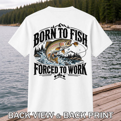 Brown Trout Mountain Lake Fishing Graphic T-Shirt | Back Print