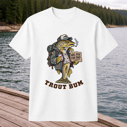 Trout Bum Will Rise for Food Funny Brown Trout Fishing T-Shirt