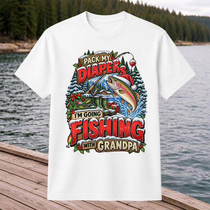 Pack My Diapers I'm Going Fishing With Grandpa Christmas Rainbow Trout T-Shirt