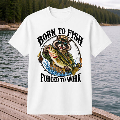 Born to Fish Forced to Work Raccoon Bass Graphic T-Shirt