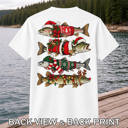 Christmas Fish Collection Festive Fishing Graphic T-Shirt | Back Print