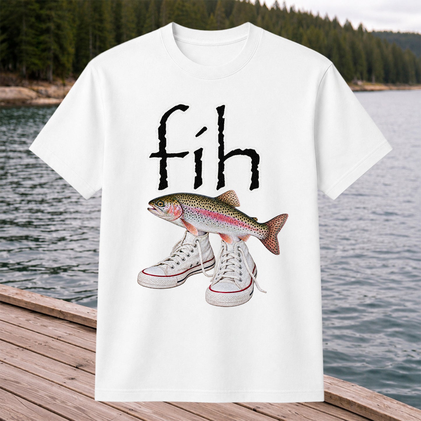 Fih Rainbow Trout Wearing Sneakers Funny Fishing Graphic T-Shirt