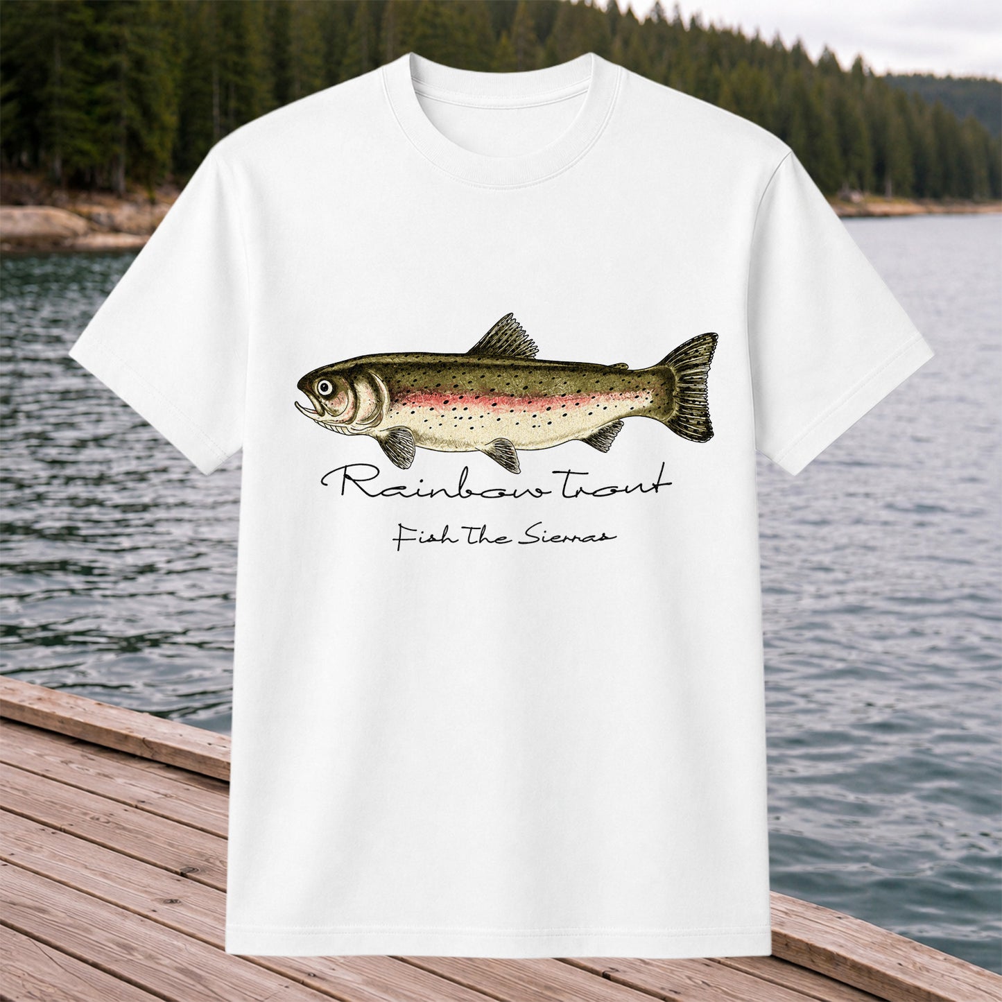 Rainbow Trout T-Shirt Fish The Sierras Fly Fishing Vintage Angler Tee