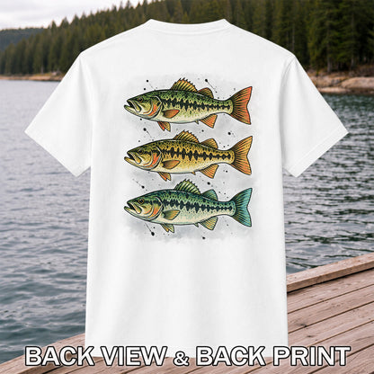 Three Bass Fishing Graphic T-Shirt | Back Print