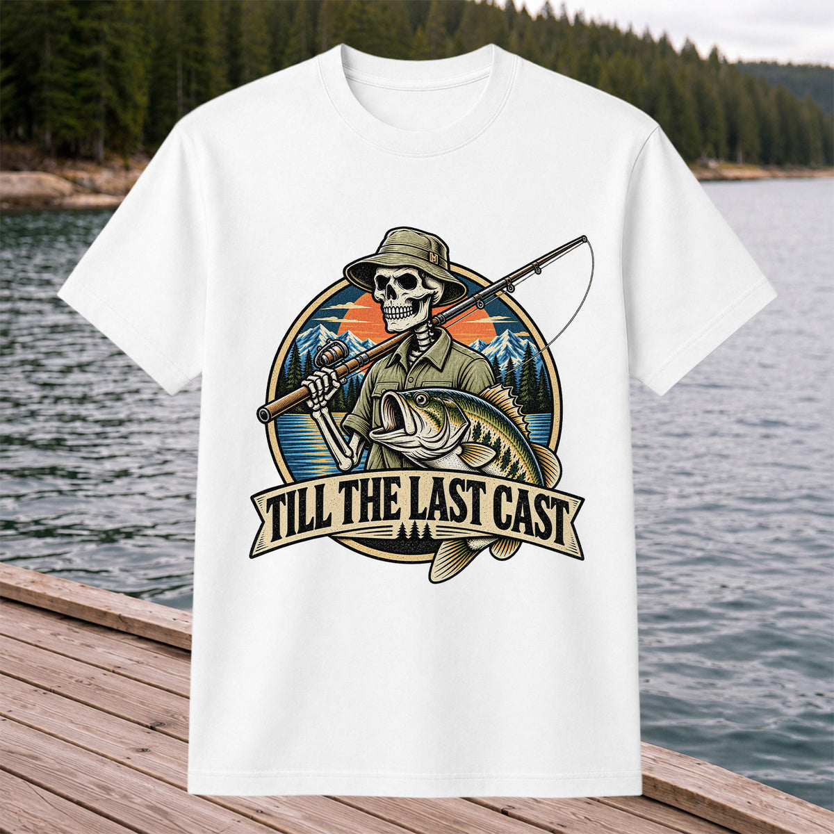 Till the Last Cast Skeleton Bass Fishing T-Shirt