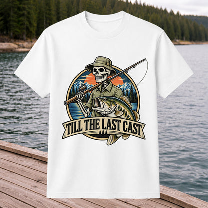 Till the Last Cast Skeleton Bass Fishing T-Shirt