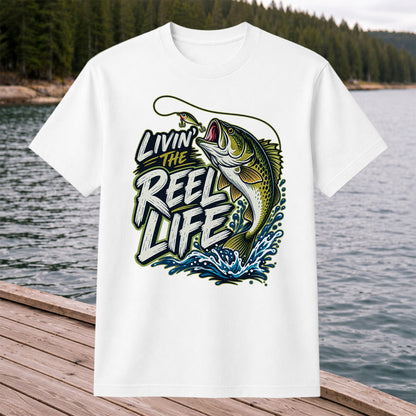 Livin' the Reel Life Jumping Bass Fishing Graphic T-Shirt