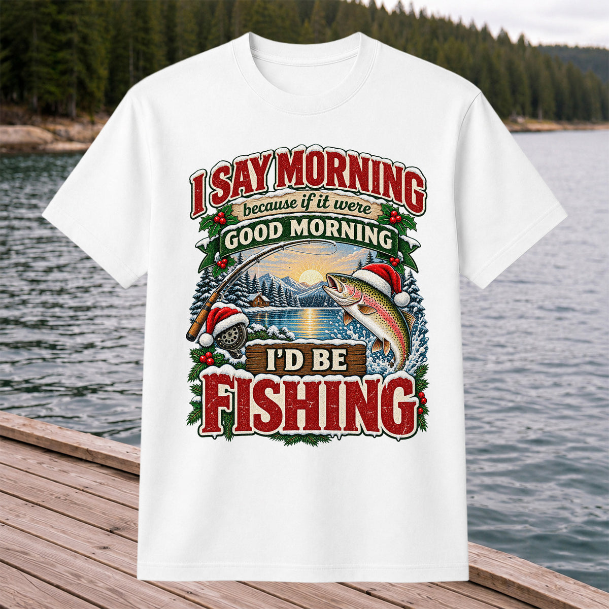 I Say Morning Because If It Were Good Morning I'd Be Fishing Christmas Rainbow Trout T-Shirt