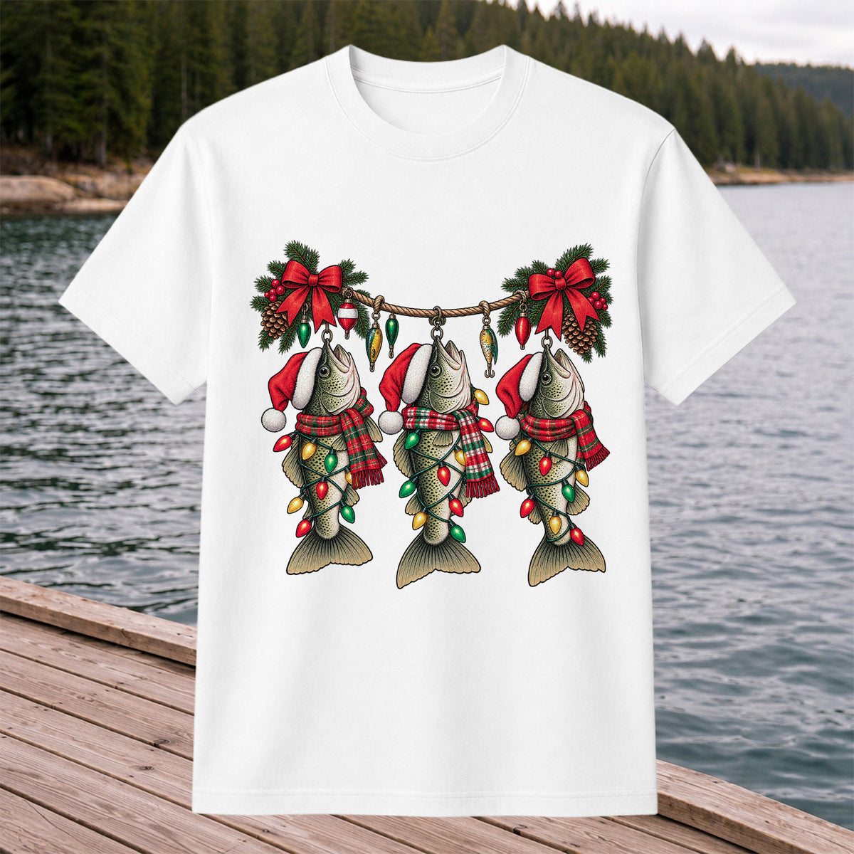 Christmas Fish Ornament Fishing Graphic T-Shirt