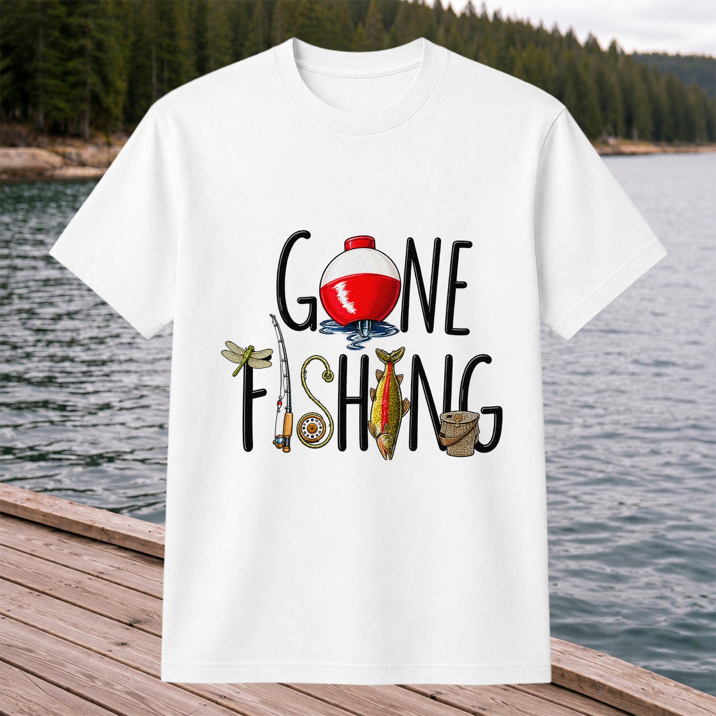 Gone Fishing Bobber Rod and Lure Graphic T-Shirt
