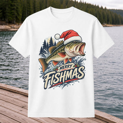 Merry Fishmas Santa Hat Largemouth Bass Fishing T-Shirt