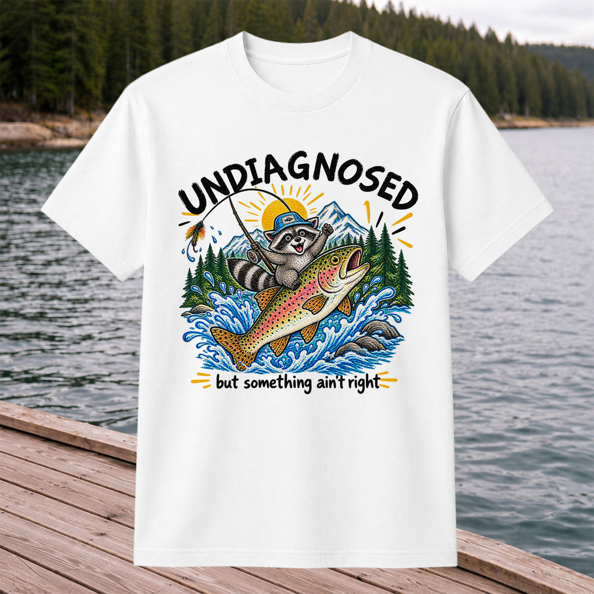Undiagnosed But Something Ain't Right Raccoon Trout Fishing T-Shirt