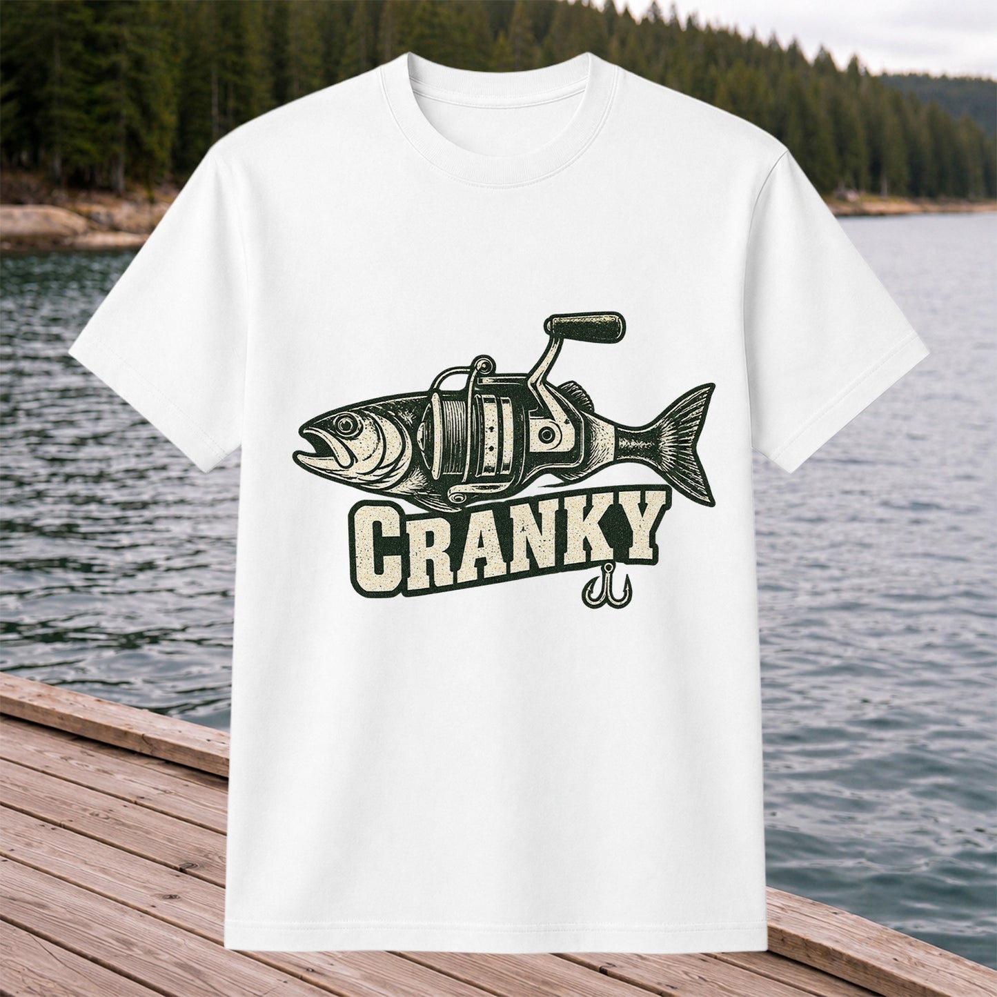 Cranky Fish and Spinning Reel Fishing Graphic T-Shirt