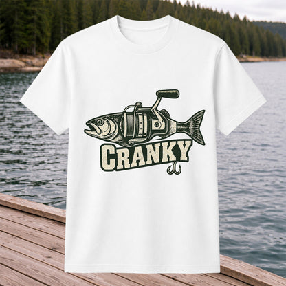 Cranky Fish and Spinning Reel Fishing Graphic T-Shirt