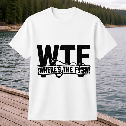 WTF Where's the Fish Funny Fishing Hook T-Shirt