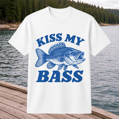 Kiss My Bass Blue Bass Funny Fishing Graphic T-Shirt