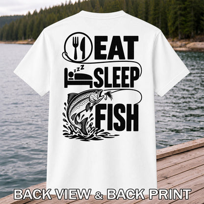 Eat Sleep Fish Trout Fly Fishing Graphic T-Shirt | Back Print