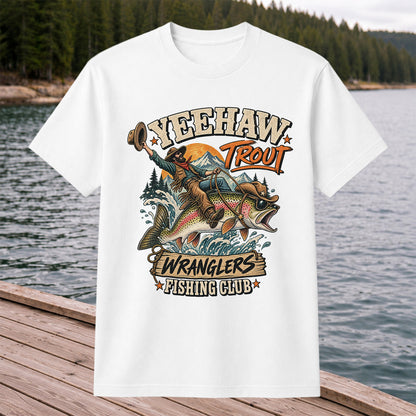 Yeehaw Trout Wranglers Fishing Club Cowboy Graphic T-Shirt