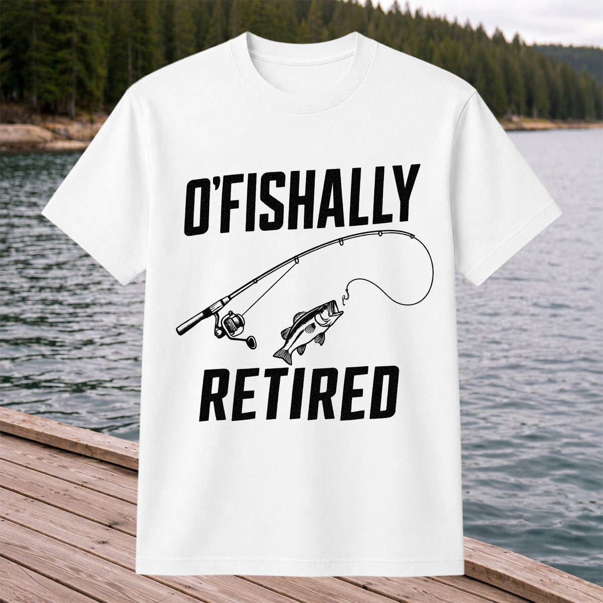 Retirement Fishing Graphic T-Shirt with Fishing Rod and Bass