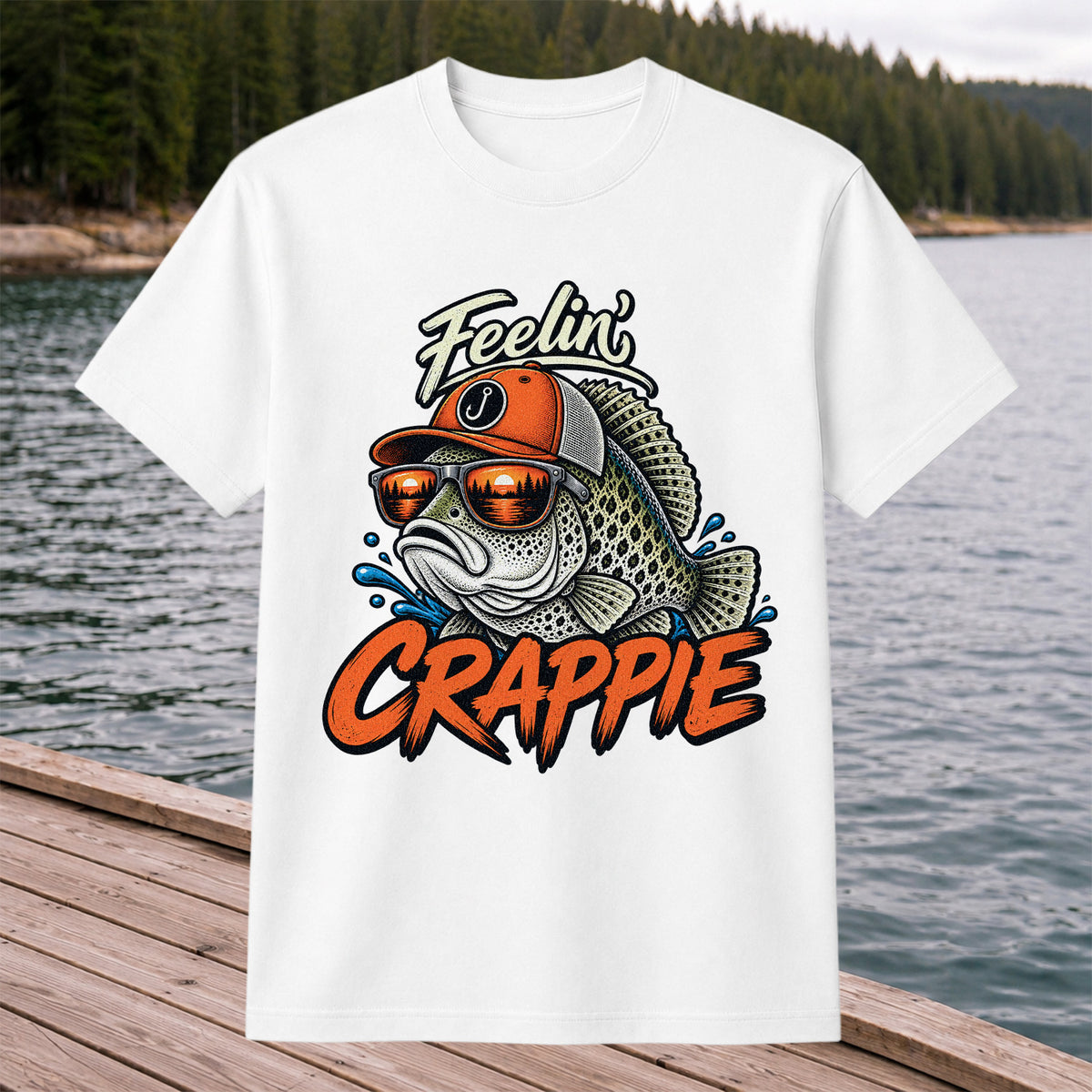 Feelin' Crappie Funny Fishing T-Shirt with Fish in Sunglasses