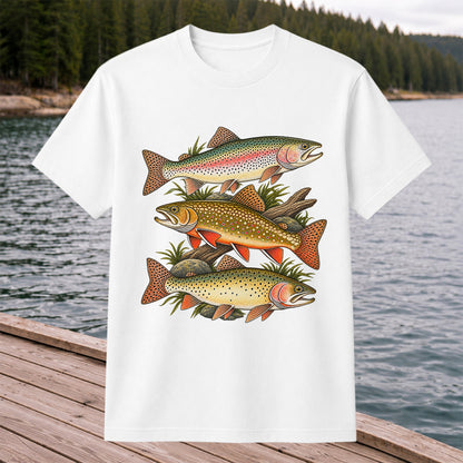 Vintage Rainbow Brook and Brown Trout Fishing Graphic T-Shirt