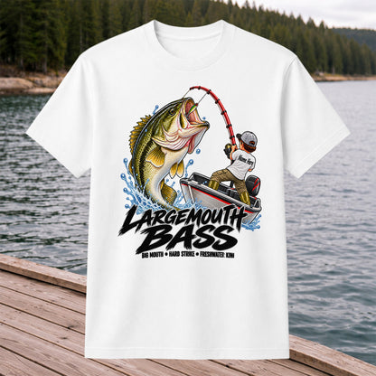 Largemouth Bass Fishing Boat Big Mouth Graphic T-Shirt