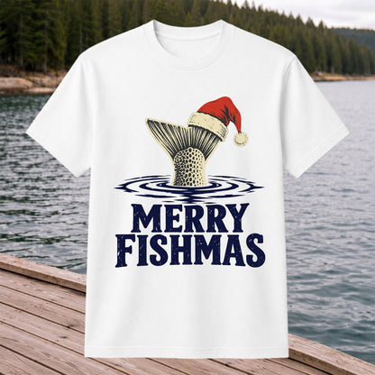 Merry Fishmas Santa Hat Trout Fishing Graphic T-Shirt